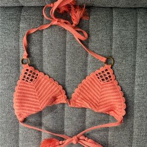 Aerie Coral Crochet Bikini Top